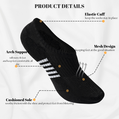 No Show Socks Womens Cushioned Low Cut Invisible Footies, 6 Pairs Running Athletic Gym Ankle Women Socks