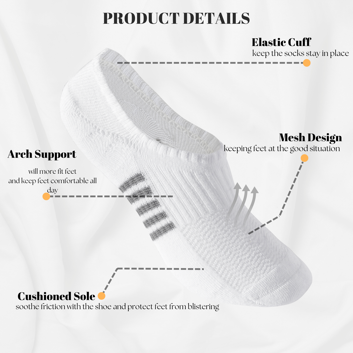No Show Socks Womens Cushioned Low Cut Invisible Footies, 6 Pairs Running Athletic Gym Ankle Women Socks