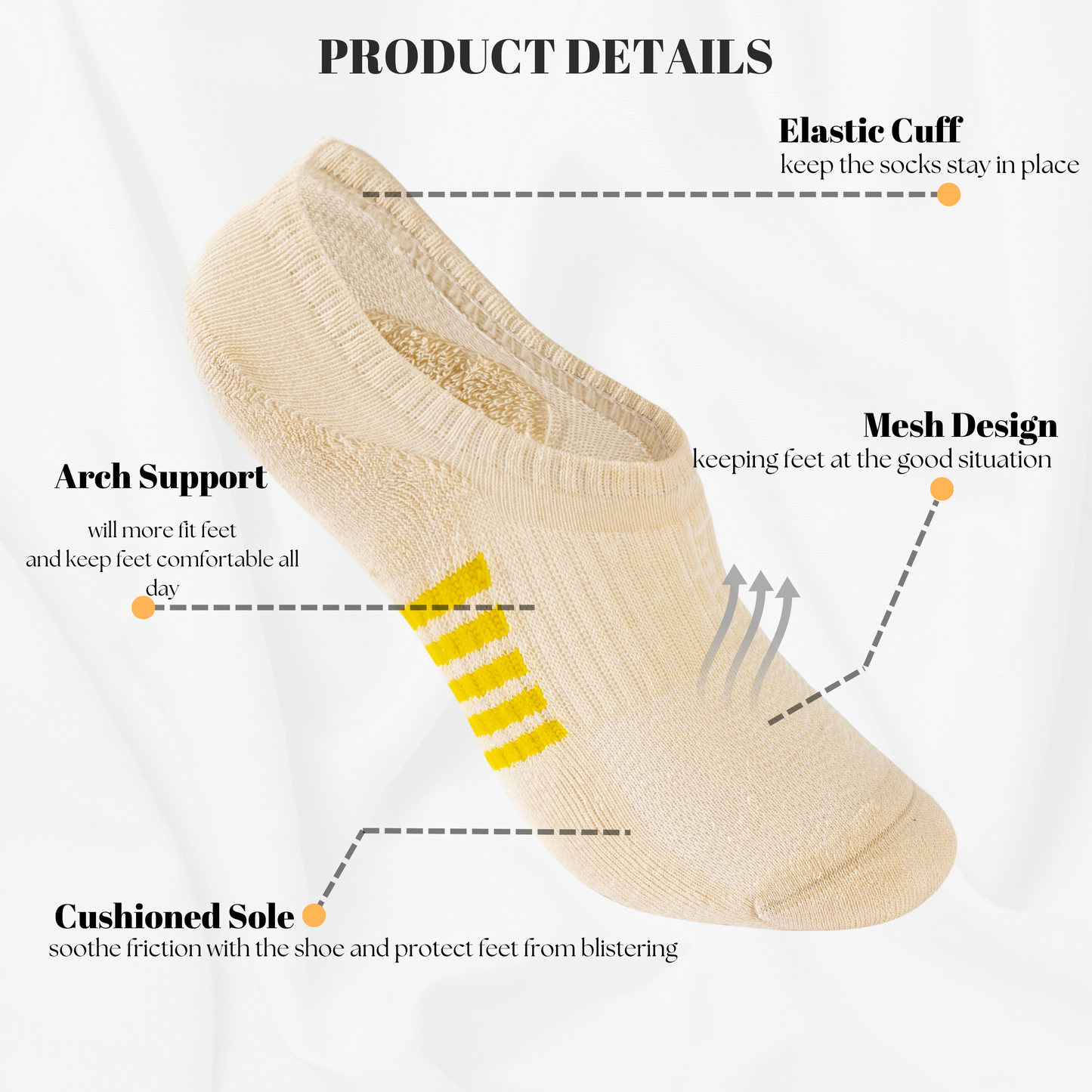 No Show Socks Womens Cushioned Low Cut Invisible Footies, 6 Pairs Running Athletic Gym Ankle Women Socks