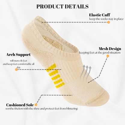 No Show Socks Womens Cushioned Low Cut Invisible Footies, 6 Pairs Running Athletic Gym Ankle Women Socks